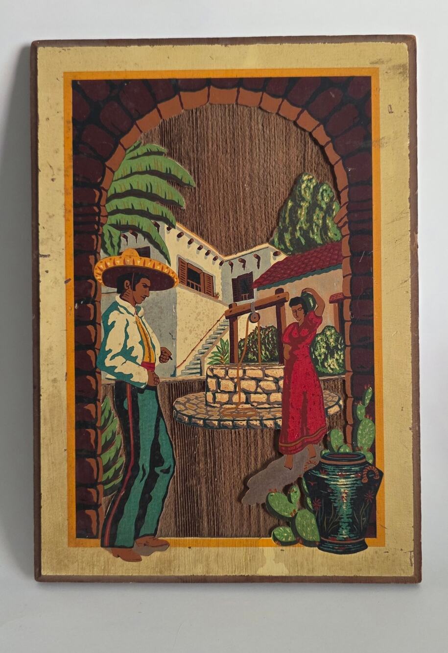 Vintage California Redwood Mexican Folk Art Hacienda Wall Plaque
